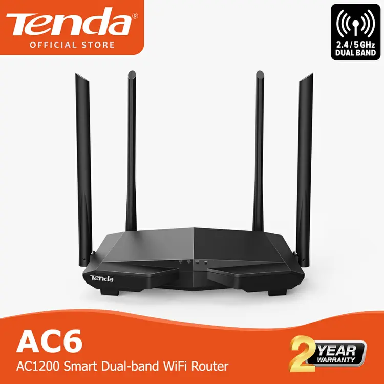 Tenda AC6 WiFi5 Cerdas Router High Speed AC1200 Wireless Dual-band with Smart APP Support Guest WiFi