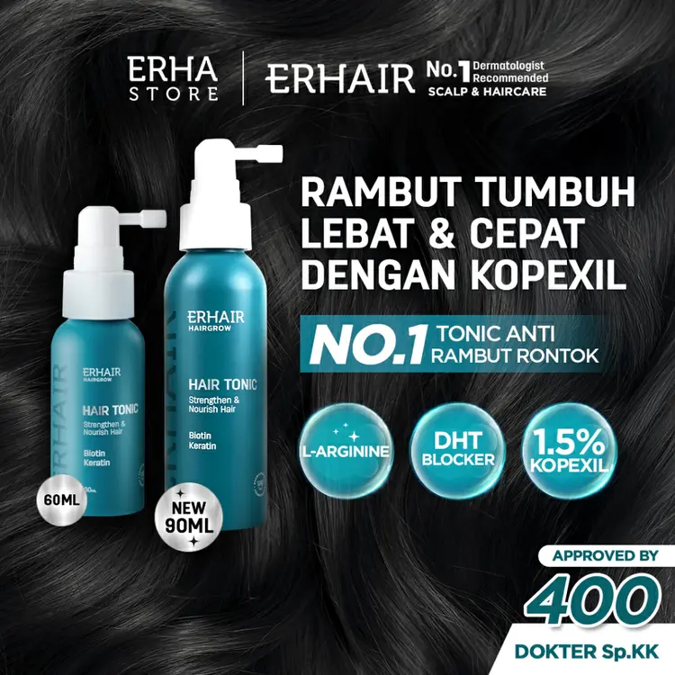 [BEST SELLER TONIK RONTOK] ERHAIR HairGrow Tonic with Kopexil 60ml - Tonic Keratin & Biotin Rambut Mengurangi Rontok Menjaga Kesehatan Kulit Kepala dan Menguatkan Akar
