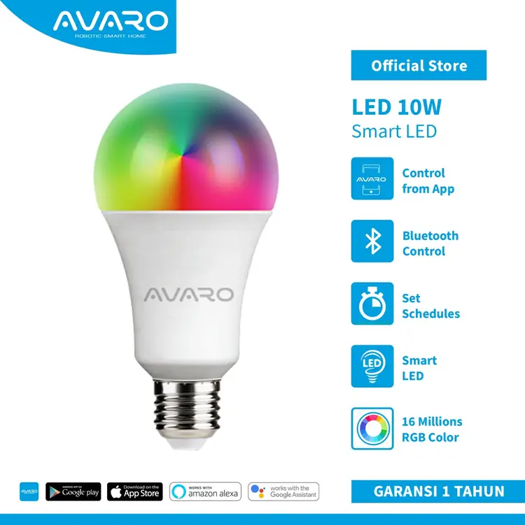 Avaro Lampu Smart LED Bluetooth WIFI 9W 10W 12W Smart Bulb (RGB + WW)