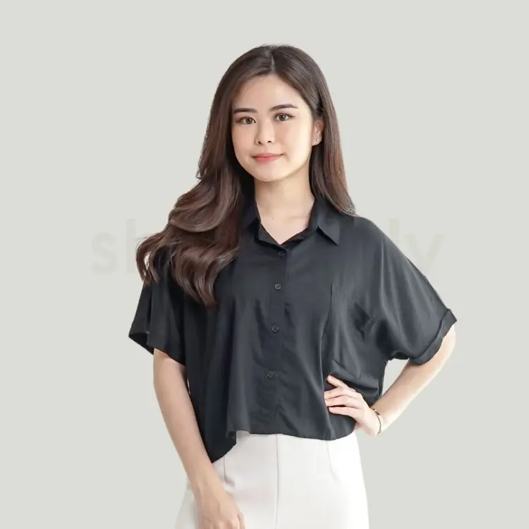 Shesimply Hakyung Kemeja Rayon Oversize Kekinian Korean Style Atasan Wanita