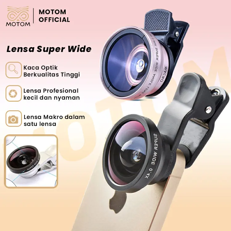 MOTOM aksesori Ponsel Pintar Makro Sudut Ultra Lebar 2-in-1 Lensa 4K Ultra-HD 12,5x untuk Ponsel