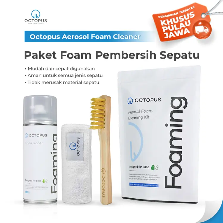 Octopus Paket Instant Foam Cleaner sepatu , tas, interior mobil serbaguna lengkap sikat & Lap