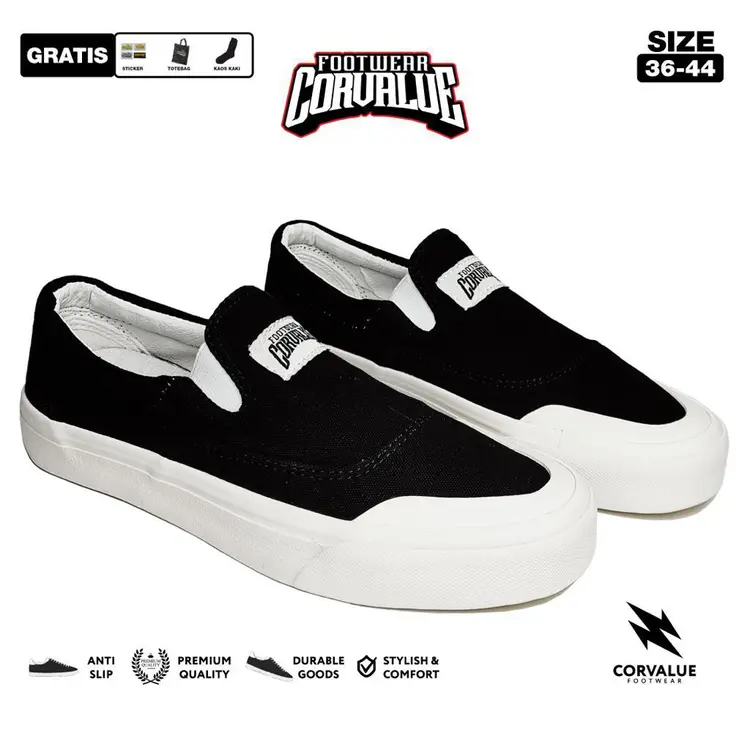 CORVALUE - Sepatu Slip On Louisville Black White Og