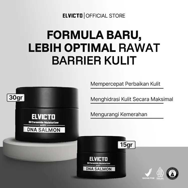 ELVICTO 8X CERAMIDE WITH DNA SALMON 15gr & 30gr | Pelembap Pria Skin Barrier Moisturizer DNA Salmon Moisturizer Pelembap Wajah Moisturizer Acne Moisturizer Ceramide Skin Barrier Cream Moisturizer Pria Moisturizer Cowok Skincare Pria BPOM