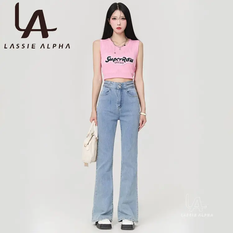 Lassie Alpha J44 ready stok celana cutbray  jeans wanita biru muda jeans skinny HW jeans  berpinggang tinggi fashion