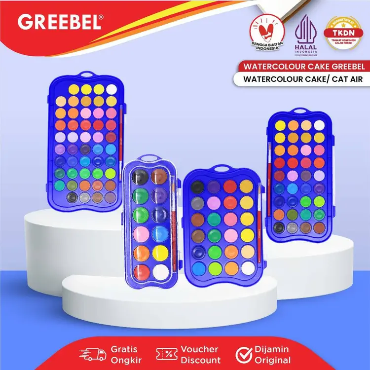 GREEBEL Cat Air Padat Cat Lukis Set Watercolor Cake 12 / 24 / 36 / 48 Warna