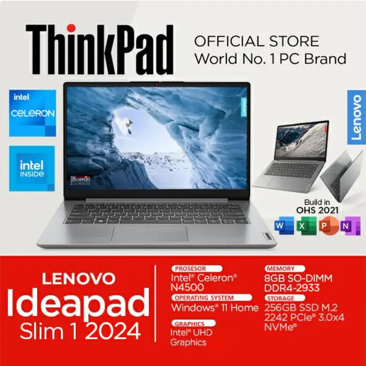 Lenovo Ideapad Slim 1i Intel N4500 8GB RAM 512GB SSD Windows 11 OHS 14 Inch HD Laptop
