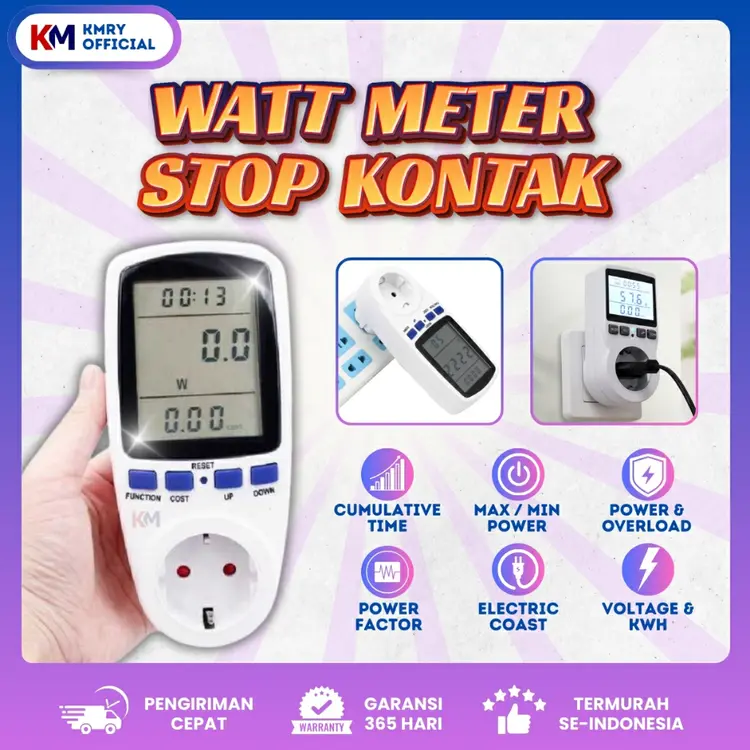 KMRY Watt Meter Stop Kontak Pengukur Daya Listrik Wattmeter KWH Volt Ampere Digital Power Meter
