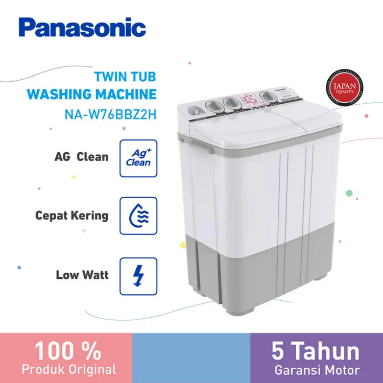 Panasonic NA-W76BBZ2H Mesin Cuci 2 Tabung Low Watt [7.5 Kg] - Grey