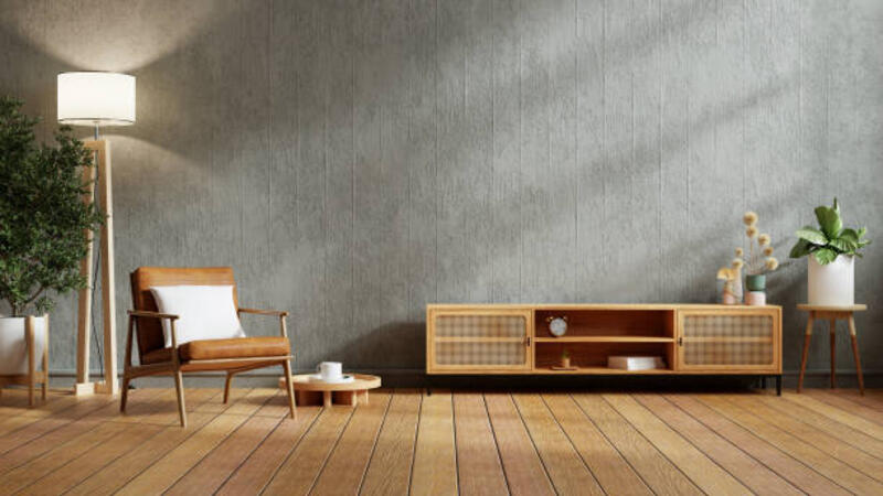 ruang tv bergaya beton dinding dengan kursi kulit dan aksesori dekorasi- rendering 3d - stand lamp room potret stok, foto, &amp; gambar bebas royalti