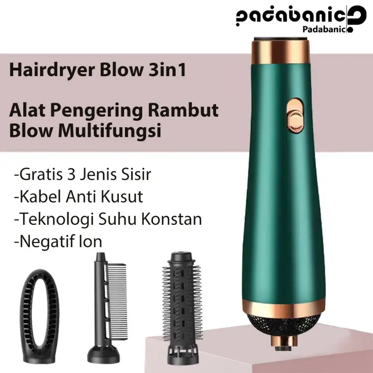 PADABANIC Hair Dryer Sisir Blow 3in1 | Alat Pengering Rambut A8003 | Negatif Ion | Suhu Konstan