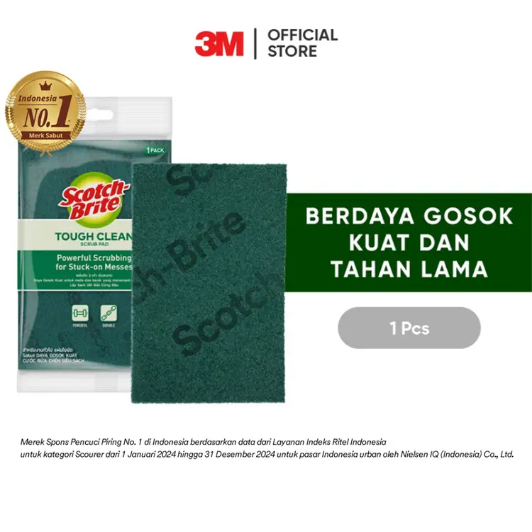 3M™ Scotch-Brite® Tough Clean Scrub Pad, Sabut Cuci Piring, Berdaya gosok kuat & tahan lama, 1 pcs, 10x15cm, Untuk membersihkan alat masak