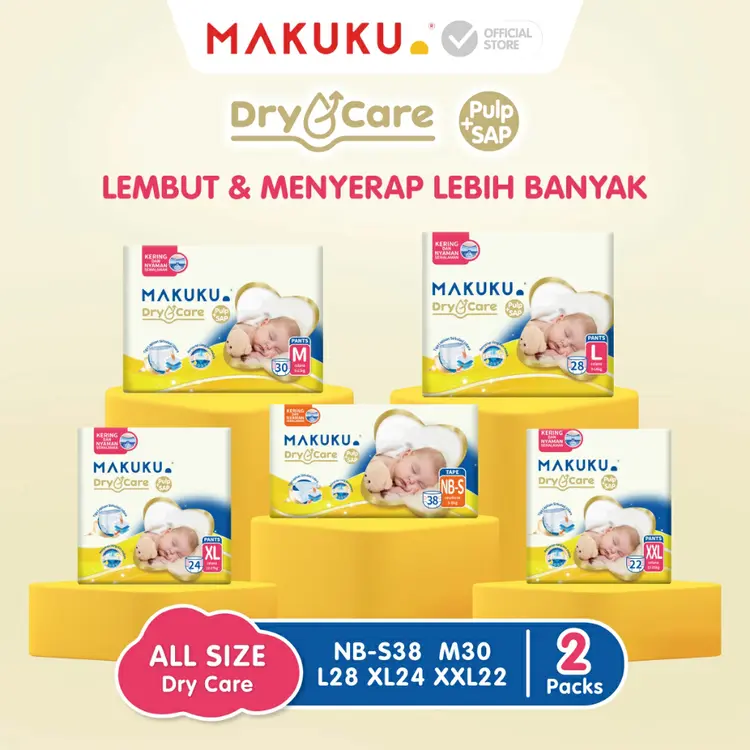 [2 PACK] Makuku Diapers Dry Care Popok Bayi Celana/Perekat NB-S/M/L/XL/XXL