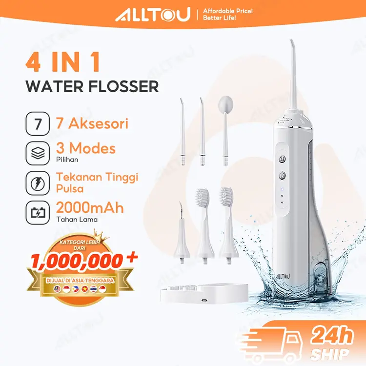ALLTOU 3 in 1 Sikat Gigi Elektrik Water Flosser Pengukur ultrasonik Scaler Pembersih Karang Gigi Portable Electric Toothbrush