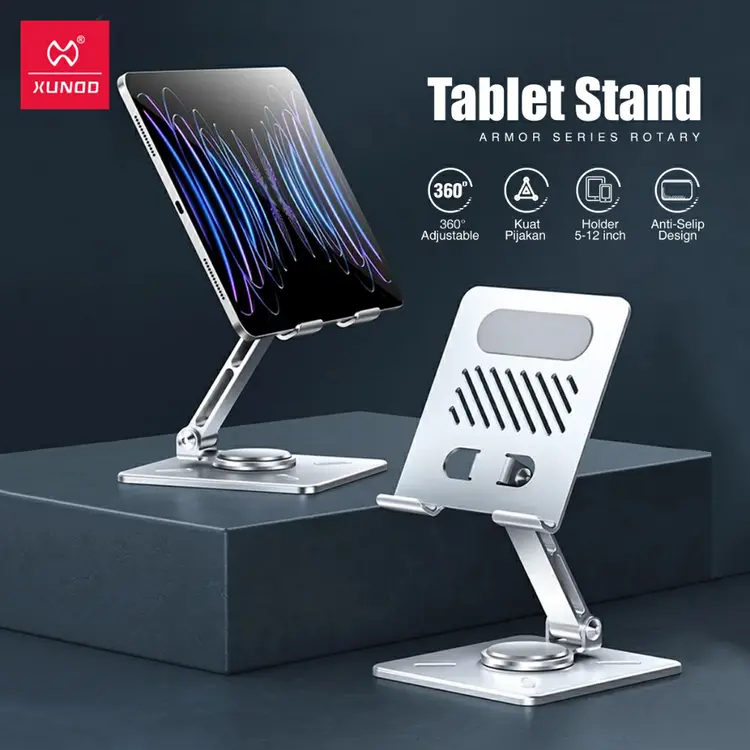 XUNDD Tablet Holder Foldable Dudukan Metal Putar 360 Derajat Biaxial / Desktop Phone Stand Rotary Adjustable Universal /Dudukan Lipat /Universal Lipat Ganda XDHO-027