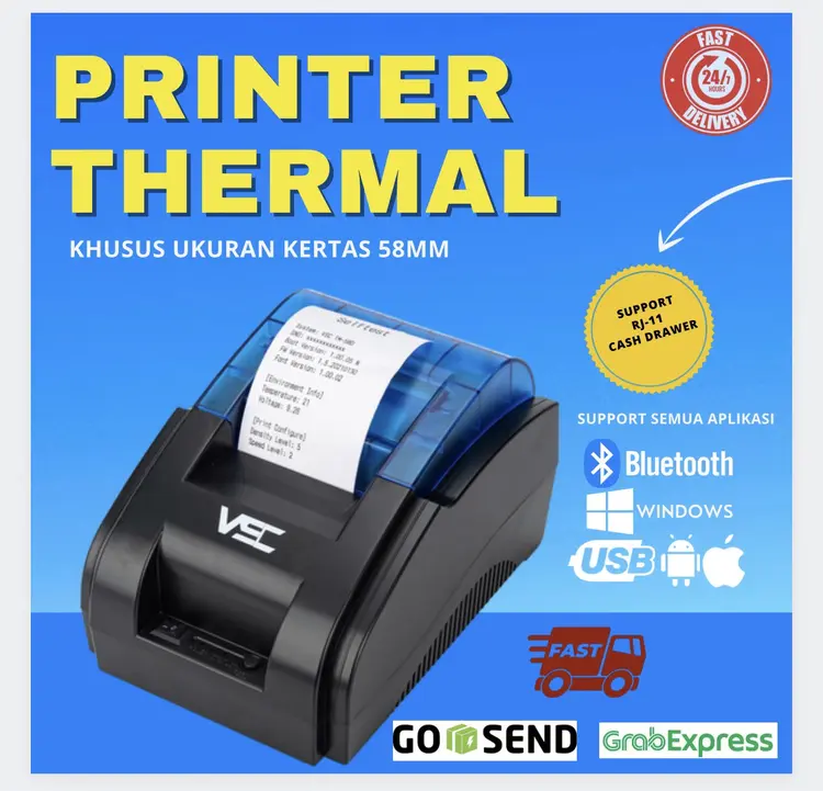 PRINTER THERMAL BLUETOOTH VSC TM-58D 58mm SUPPORT MOKA GOBIZ GRABFOOD