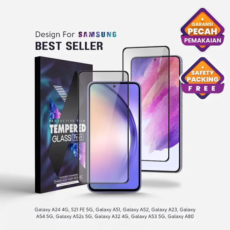 GLASS PRO Tempered Glass Samsung Galaxy A23/ A24 4G/ A32 4G/ A51/ A52/ A52s 5G/ A53 5G/ A54 5G/ A80/S21 FE 5G Anti Gores Screen Protector Premium Bergaransi