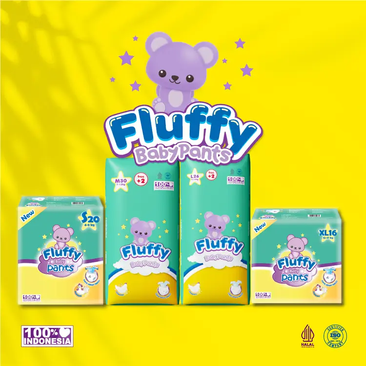 Fluffy Popok Bayi Tipe Celana M30+2, S40, L26+2 Pcs, XL26