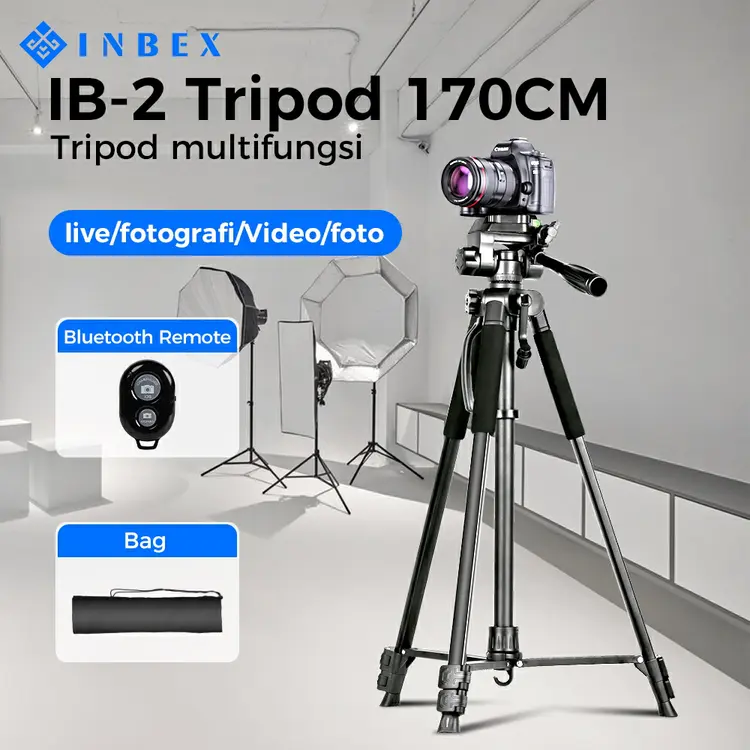 [k] INBEX IB-2R Tripod Kamera DSLR Photography Tripot 170CM dengan Tas Portable+Phone holder+Bluetooth Remote