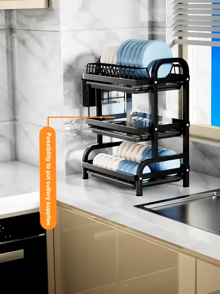 Rak Piring Stainless Steel 3/2 Susun Rak Cuci Piring Dapur Rak Mangkuk Piring Rak Pengering Piring