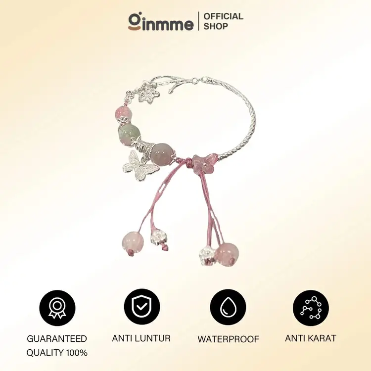Ginmme Gelang Kupu-kupu Merah Muda Cherry Blossom Gelang Desain Indah Cina Biru Adjustable