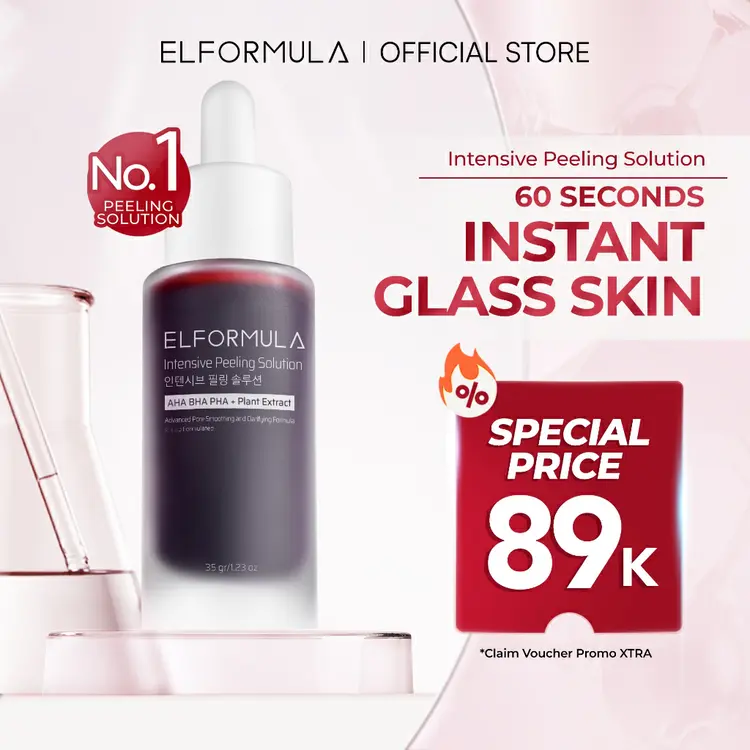ELFORMULA Intensive Peeling Solution - Peeling Serum Dark Spot Glass Skin Eksfoliasi Wajah Mengangkat Sel Kulit Mati AHA BHA PHA Glowing Smooth Skin Mencerahkan Kulit Halus Brightening Whitening Blackhead Removal Exfoliasi Exfoliating