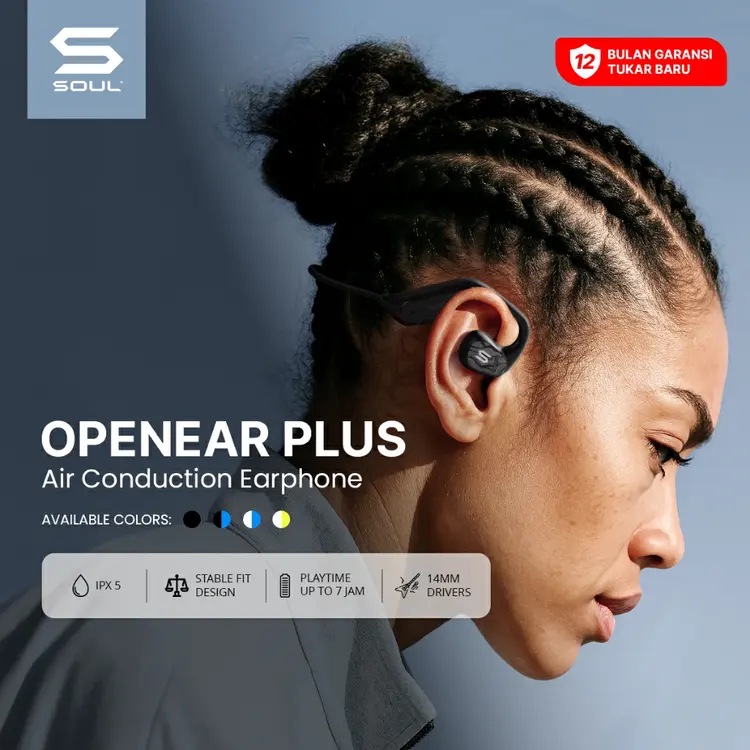 SOUL Open Ear Plus Air Conduction Earphone IPX5 Lightweight Sport Headset Bluetooth Anti Keringat