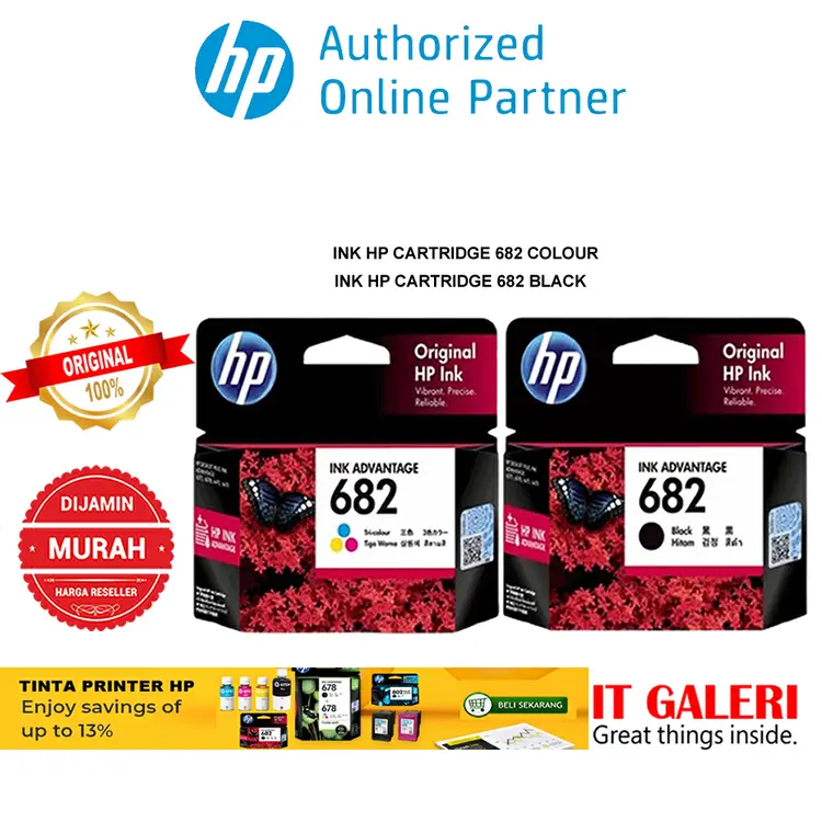 HP Tinta Printer Original 682 Black / Tri color Ink Advantage Cartridge (3YM76AA)