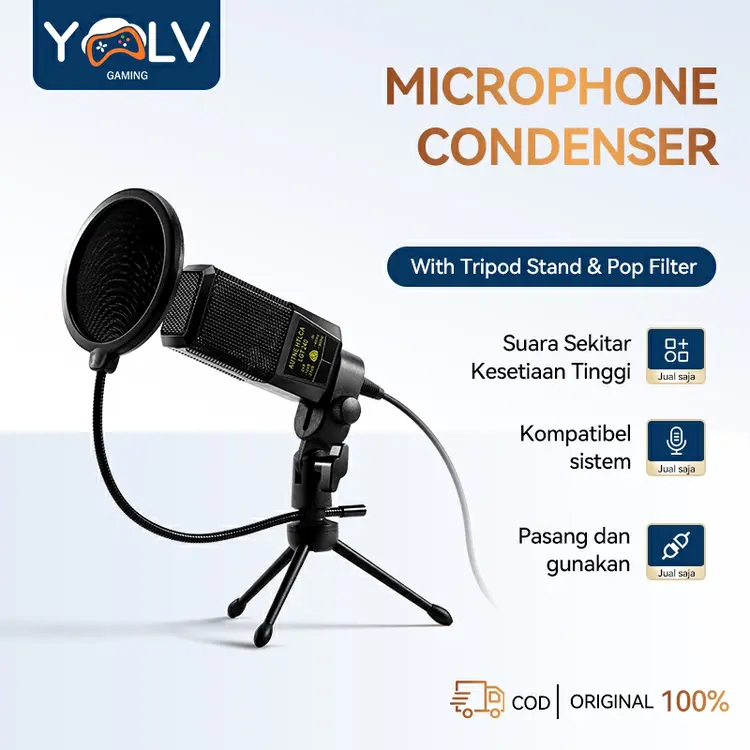YLV Mic Condenser Microphone Live Microphone Recording Streaming Podcast PC