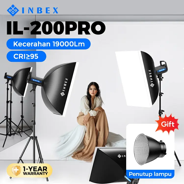 INBEX IL-200PRO Profesional Fill Light Lampu Fotografi Cahaya Isi Studio+remote/Pembuatan Konten/Streaming -Aluminium -COB