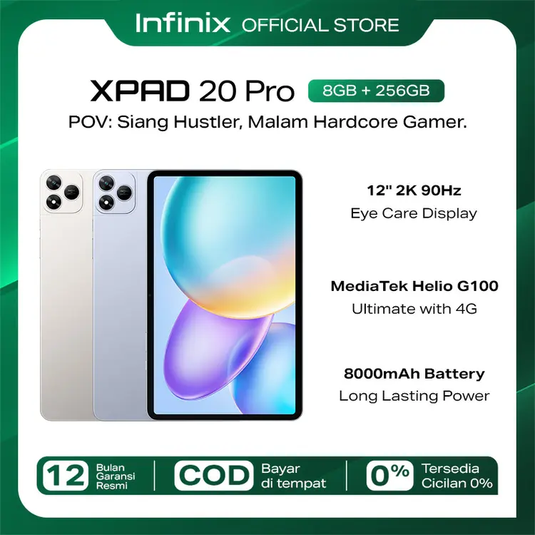 Infinix XPAD 20 Pro 8/256GB - Mediatek G100 Ultimate - 12" 2K 90Hz - 8000 mAh - 4G LTE