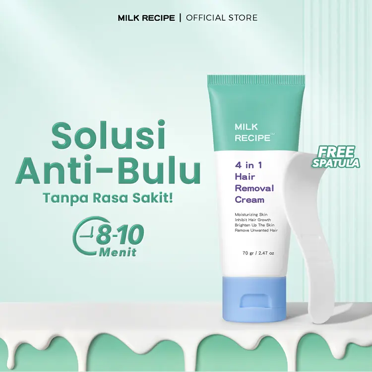 Milk Recipe 4in1 Hair Removal Cream 70 gram - Krim Waxing Non-Irritating Perontok Bulu Ketiak untuk Melembapkan Anti Iritasi dan Anti Chicken Skin dengan Niacinamide [BPOM]