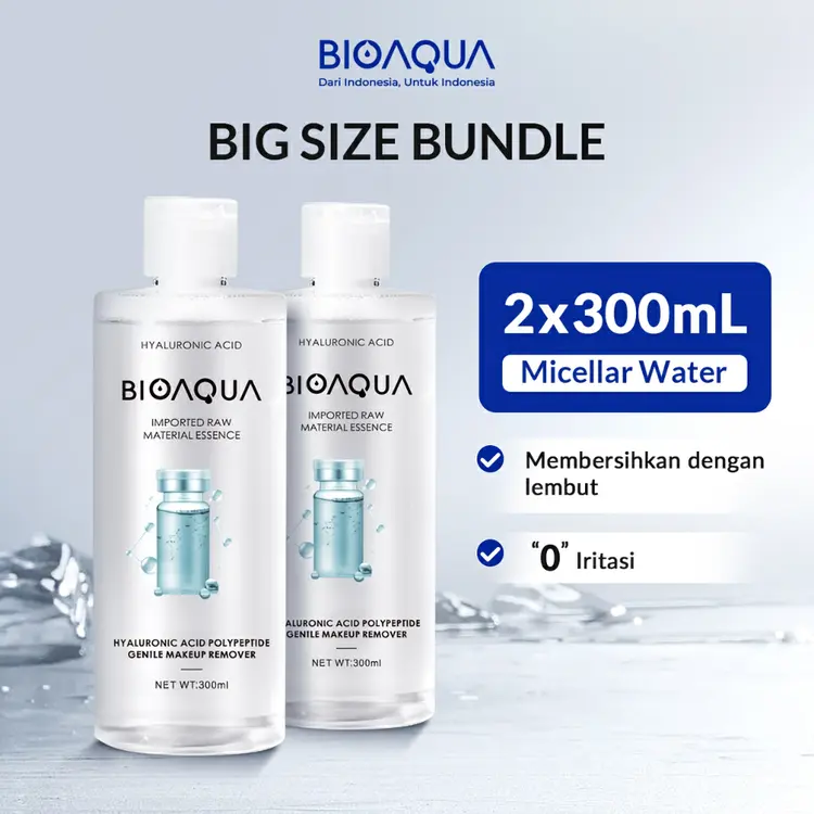 [BIG SIZE 600ML]-BIOAQUA micellar water 300ml x 2pcs Bundle Hyaluronic Acid Polypeptide Gentle Makeup Remover