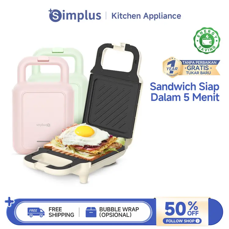 Simplus Sandwich Maker Simplus Pemanggang Dua Sisi Yang Cepat Sarapan Dalam 5 Menit