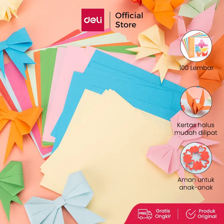 Deli Paper Craft / Origami Kertas Lipat 100 Lembar 2 Warna Bisa Dijadikan Catatan 6406 6407
