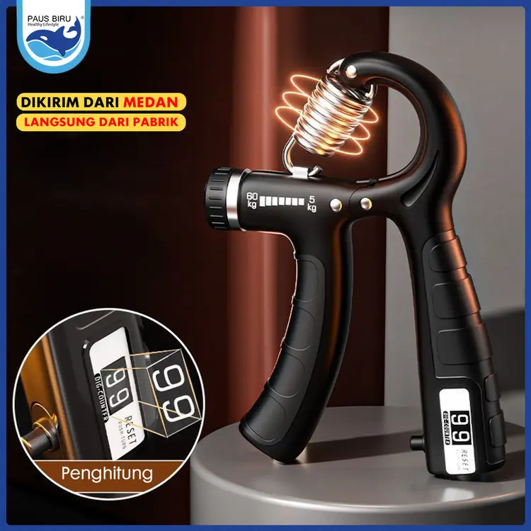 Paus Biru - Handgrip Adjustable 5-60 KG Hand Grip Dengan Counter Alat Olahraga Kekuatan Tangan