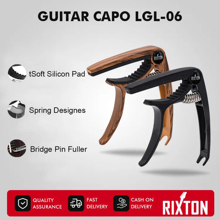 RIXTON Guitar Capo LGL-06 Clamp Aluminium Alloy Metal Wood Grain Quick Change Key Acoustic Capo Aksesoris Gitar Gantungan Gitar Akustik Kapo