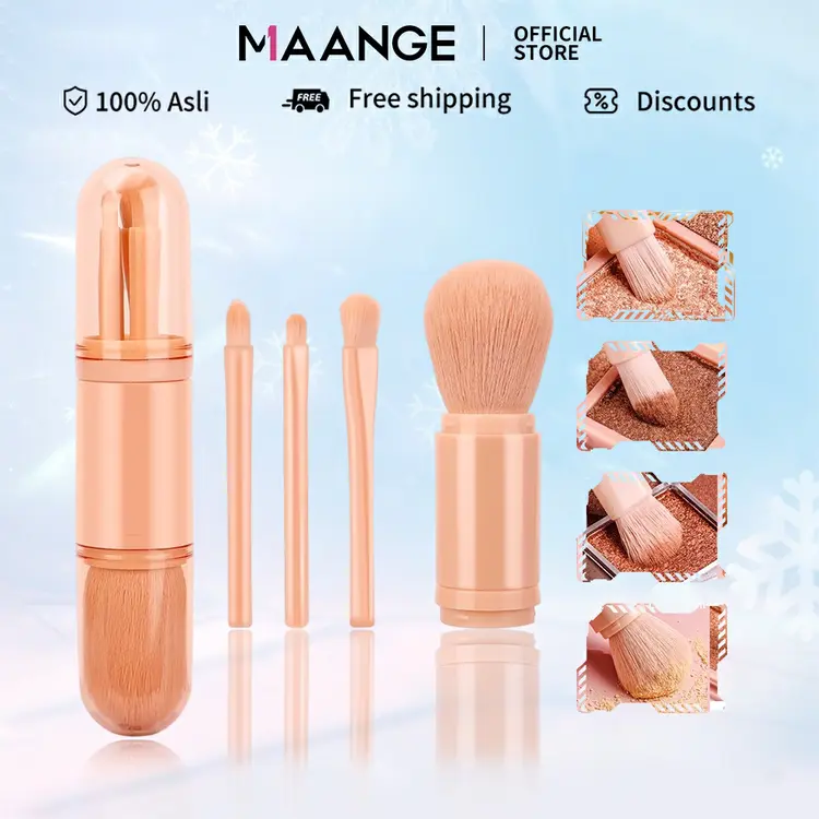MAANGE 4 in1 Make Up Brush Set Portable Telecospic 4 pcs Make Up Brush Set Travel Kuas Make Up Brush Set 1347