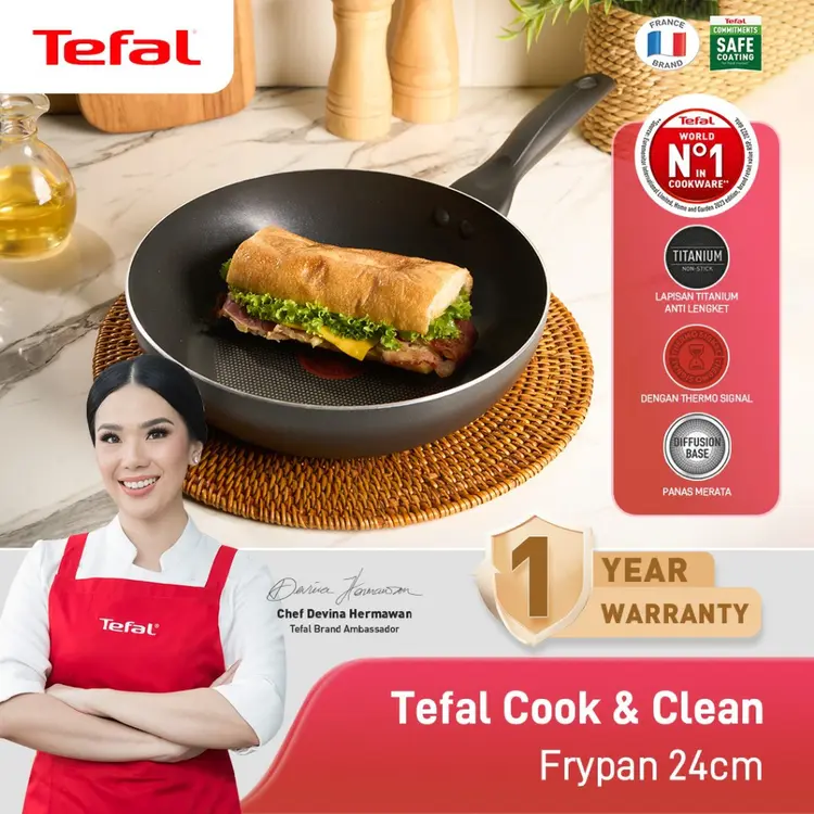 Tefal Cook & Clean Frypan Series 20 / 24 / 26 / 28 / 30 CM - Wajan Anti Lengket / Penggorengan Garansi 1 Tahun