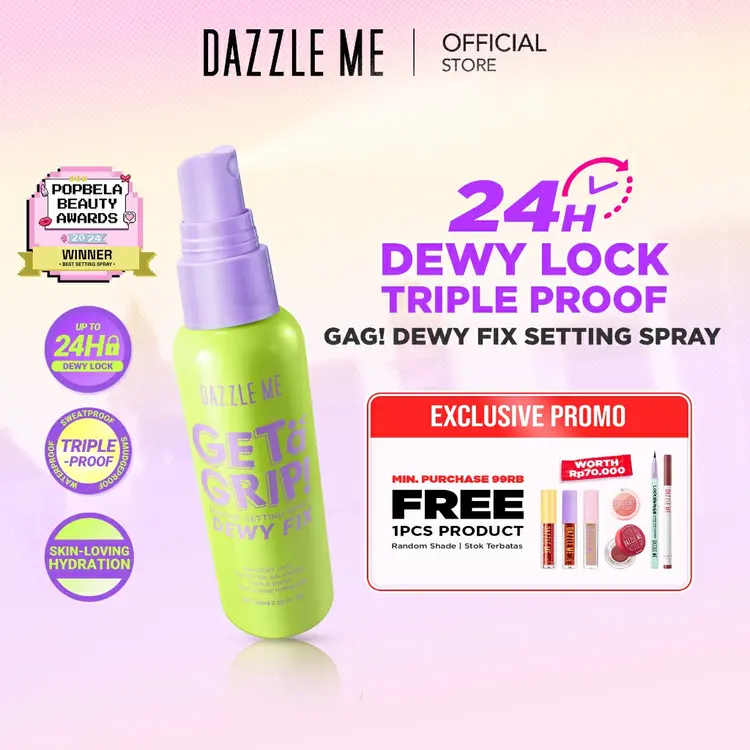 [BEST SELLING] DAZZLE ME Get a Grip! Makeup Setting Spray Dewy Fix - Setting Spray Makeup Tahan Lama Flawless & Melembabkan Kulit 24 Jam Transferproof