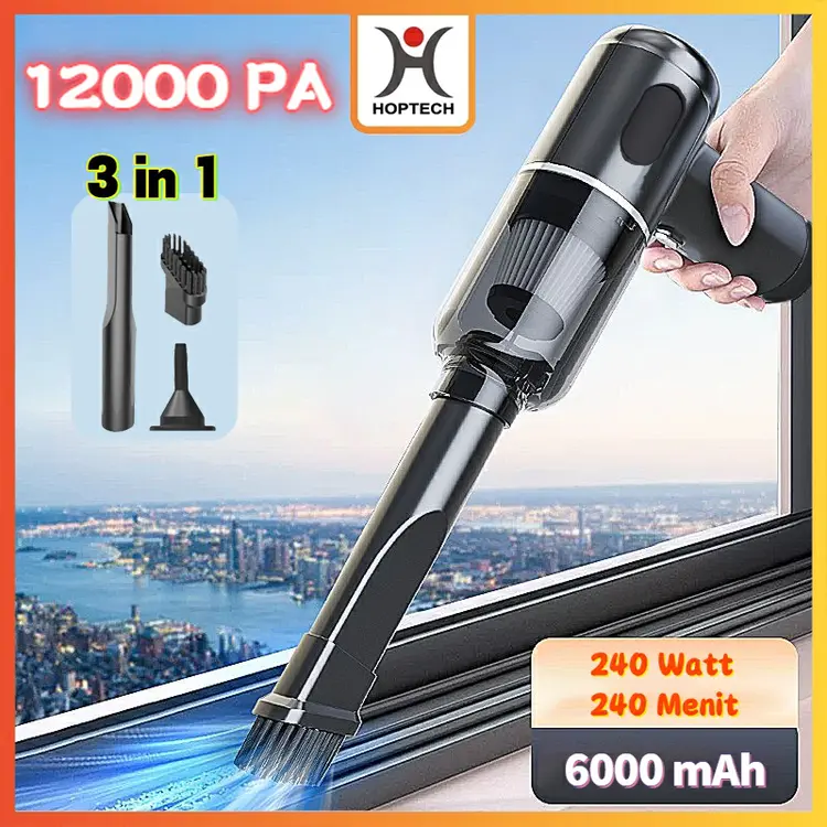 Hoptech - Vacuum Cleaner Wireless Portable 12000pa 3-in-1 Penyedot Debu Serbaguna Mobil & Rumah