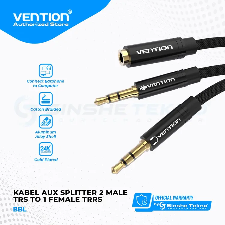 Vention Kabel Aux Audio Splitter 2 male 3.5 mm male to Female 3.5mm