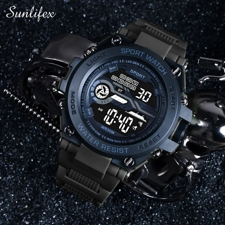 Sunlifex Jam Tangan Pria Digital Multifungsi Olahraga Tali Silikon Jam Tangan Cowok Original SLM0006
