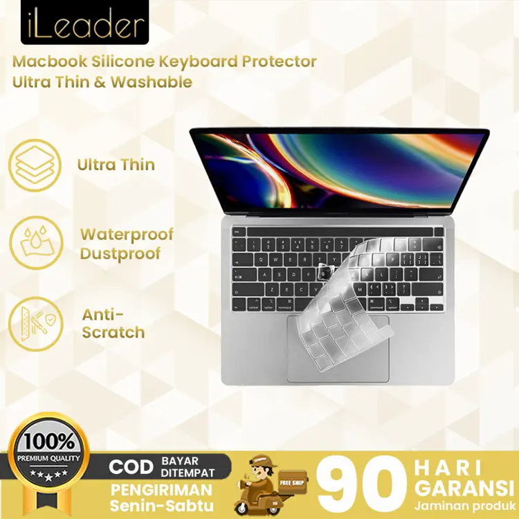 iLeader Ultra Thin Washable Silicone Keyboard Protector untuk MacBook Air Pro 13.3 inches A1932 A2337 A2251 A2681 A1466