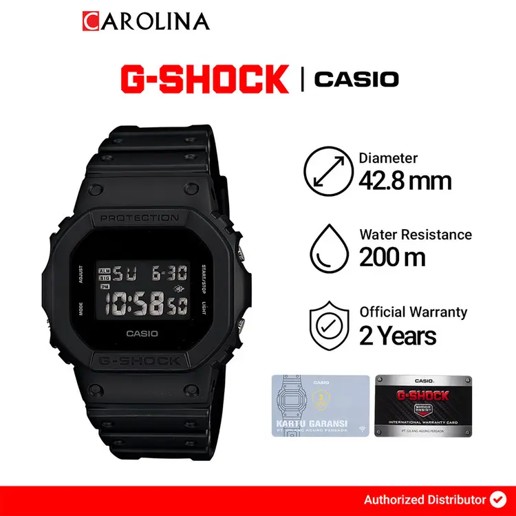 Jam Tangan Pria Casio G-Shock DW-5600BB-1D Black Out Digital Dial Black Resin Band