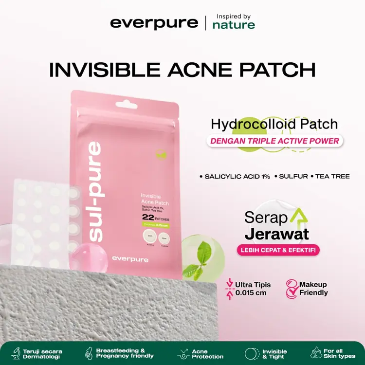 EVERPURE Sul-pure Invisible Acne Patch - Hydrocolloid Patch Ultra Tipis Serap Jerawat Lebih Cepat & Efektif [BPOM