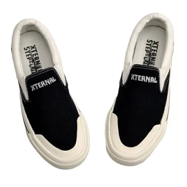 XternalStepSure - Sepatu SlipOn Unisex Middle White Bordir Hf Casual Pria Wanita