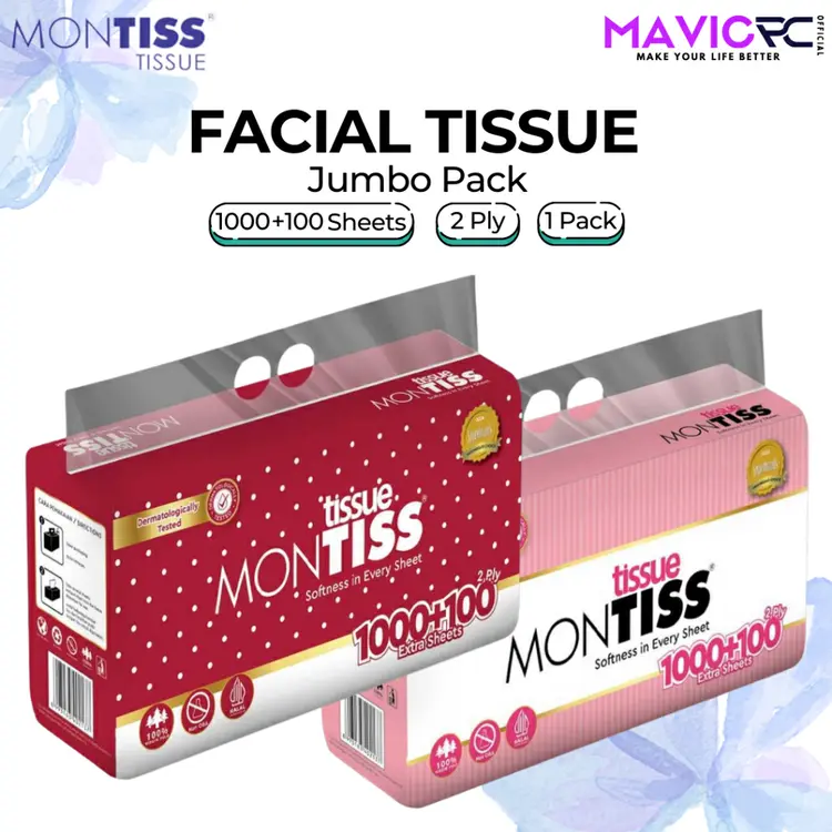 MONTISS Facial Tissue 1000 + 100S 2 Ply | Tisu Wajah 1100 Sheets 2 PLY JUMBO PACK