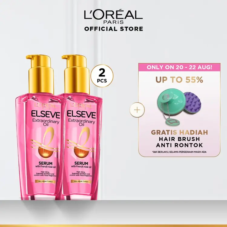 (PAKET HEMAT ISI 2) L'Oreal Paris Elseve Extraordinary Oil Pink Hair Serum & Hair Treatment - 100ml (Perawatan Intensif Untuk Rambut Kering)
