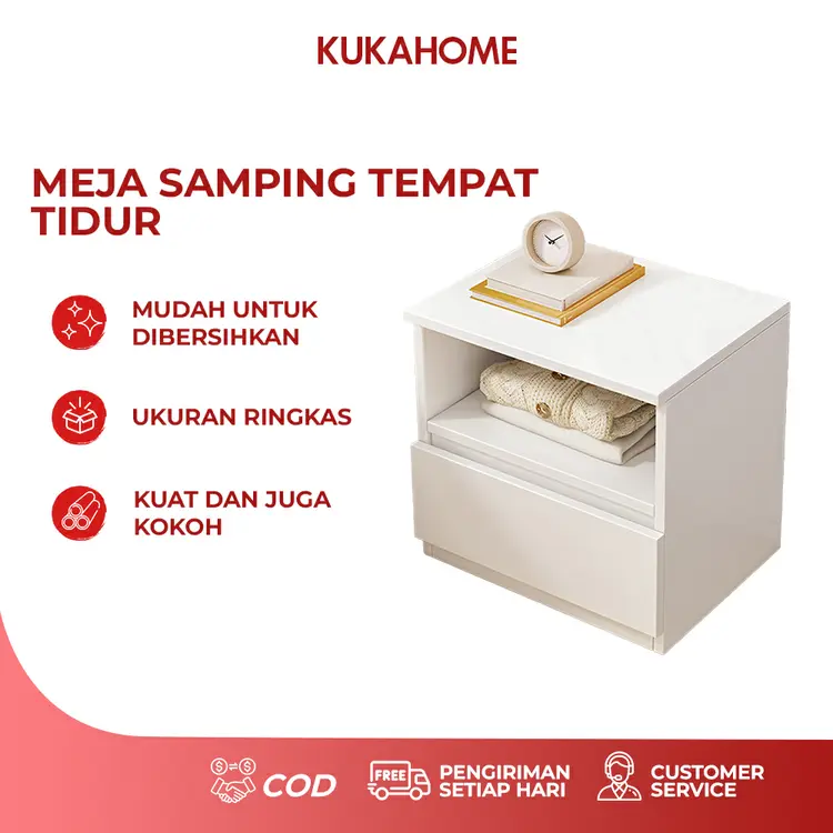 KUKAHOME Meja Samping Tempat Tidur Meja Nakas Multifungsi Rak Penyimpanan Modern Dengan Laci